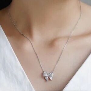 Silver Crystal Bowknot Pendant Necklace